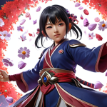 A strategic Eternal Return player skillfully using character Yuki's support skills ("Q - Blossom," "W - Scattering," "E - Petal Scatter") to heal allies, slow enemies, and obscure vision in a team fight, optimizing skill combos for maximum efficiency.